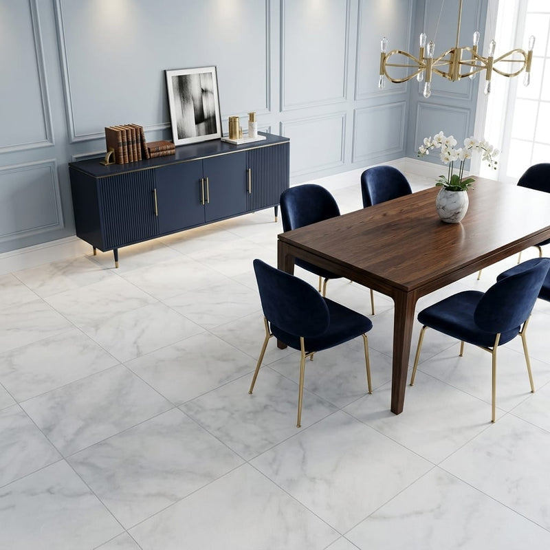 Bianco Congelato Marble 18x18 Leathered Dolomite Tile — Dining Room floor