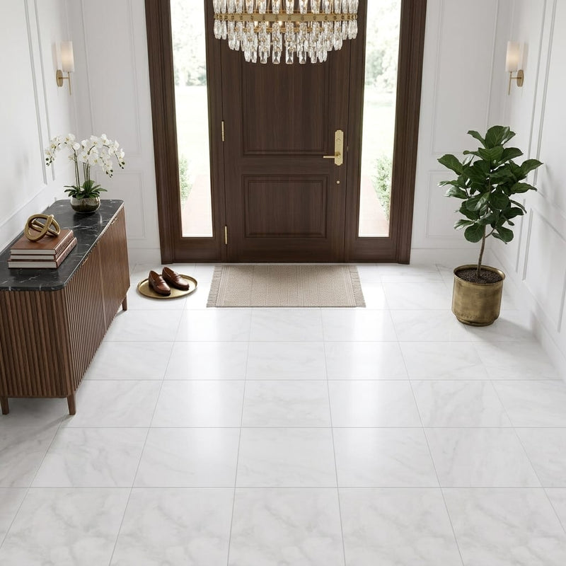 Bianco Congelato Marble 18x18 Leathered Dolomite Tile — Foyer floor