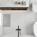 Bianco Congelato Marble 2x2 Leathered Dolomite Hexagon Mosaic — Bathroom floor