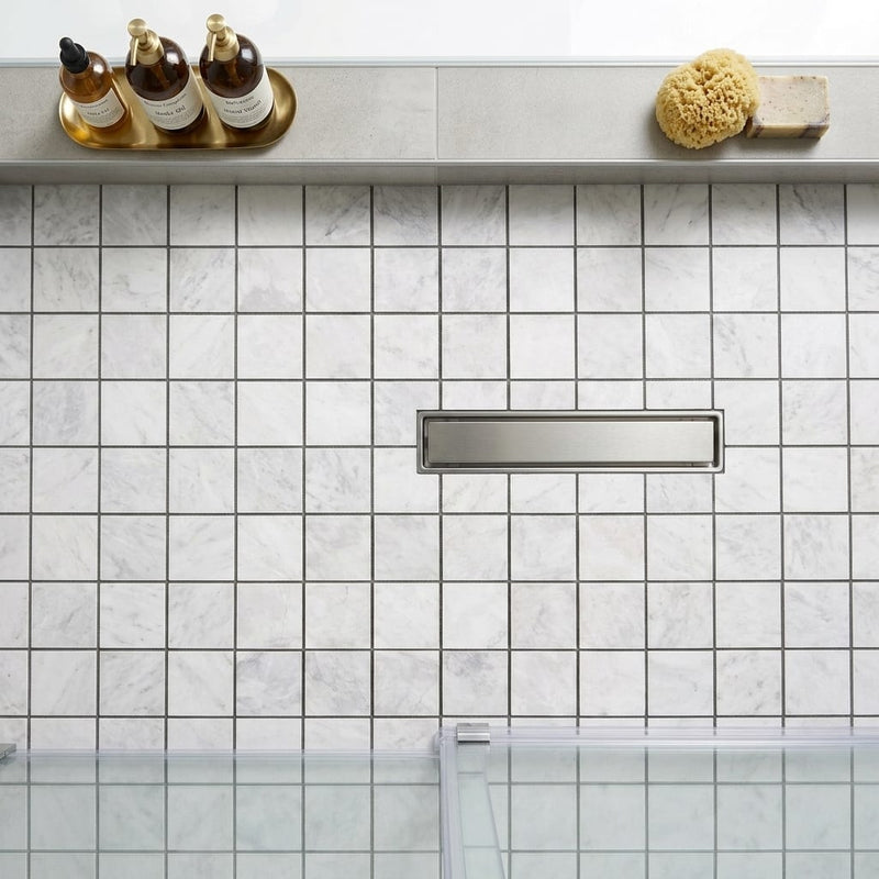 Bianco Congelato Marble 2x2 Leathered Dolomite Mosaic — Bathroom shower floor