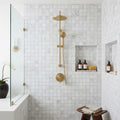 Bianco Congelato Marble 2x2 Leathered Dolomite Mosaic — Bathroom shower wall