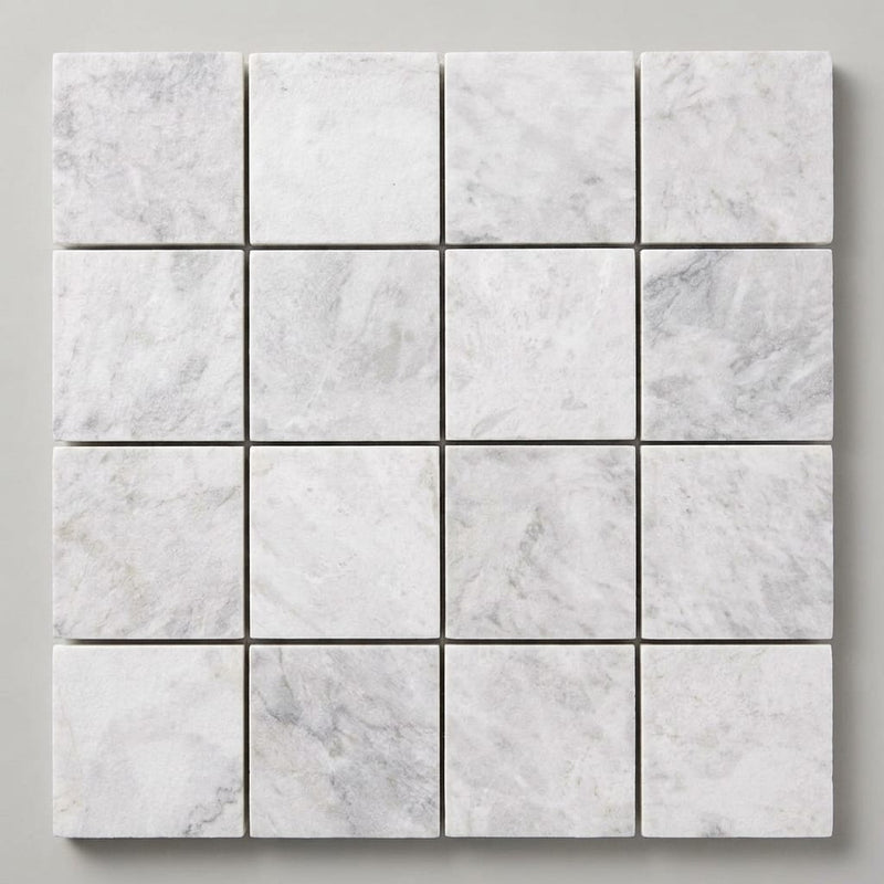 Bianco Congelato Marble 2x2 Leathered Dolomite Mosaic close-up