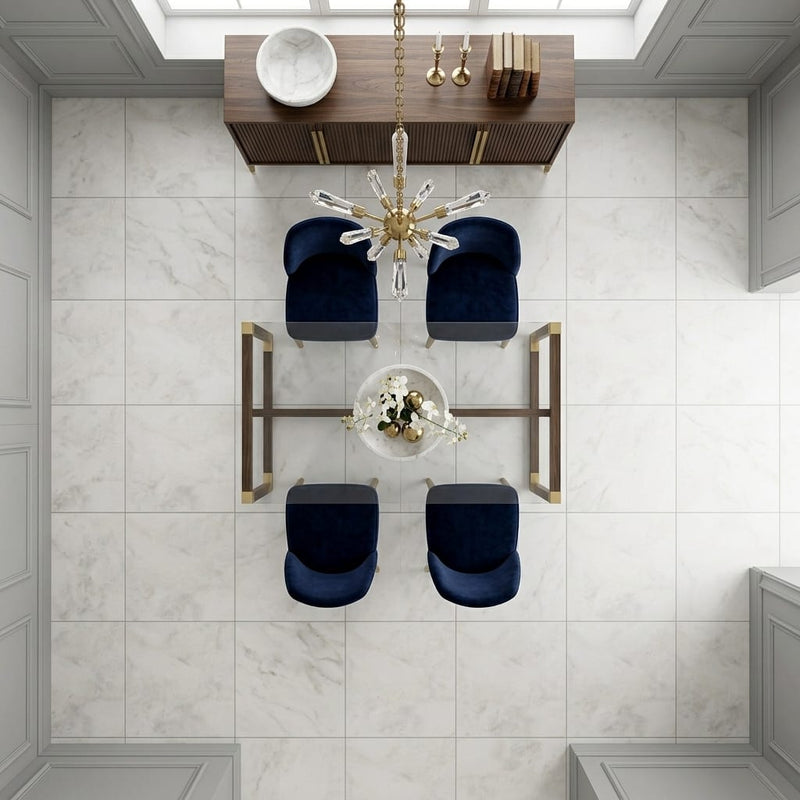 Bianco Congelato Marble 24x24 Leathered Dolomite Tile — Dining Room floor