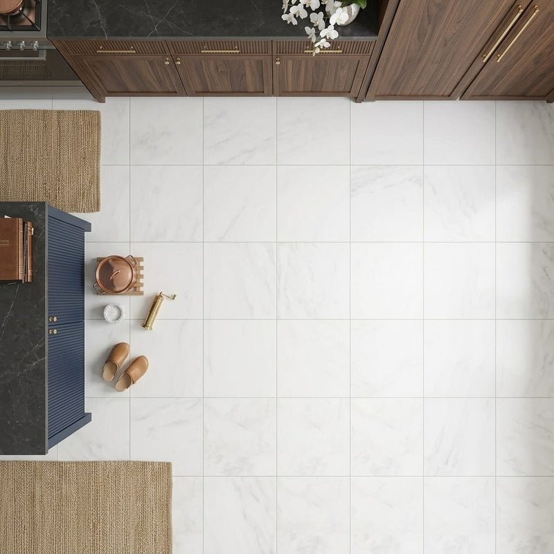 Bianco Congelato Marble 24x24 Leathered Dolomite Tile — Kitchen floor