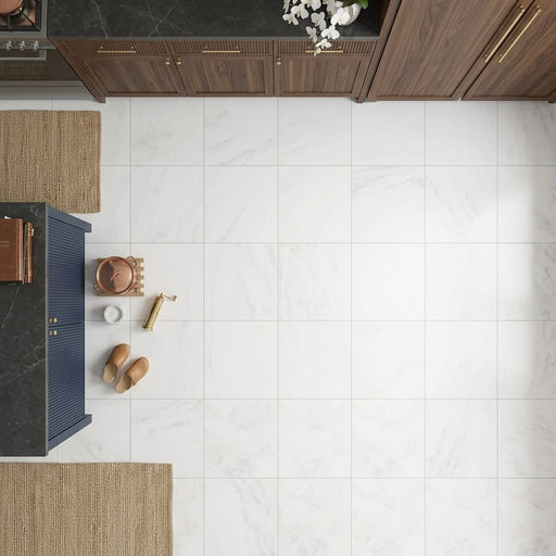 Bianco Congelato Marble 24x24 Leathered Dolomite Tile — Kitchen floor