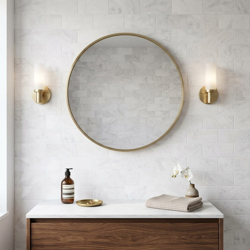 Bianco Congelato Marble 3x6 Leathered Dolomite Tile — Bathroom wall