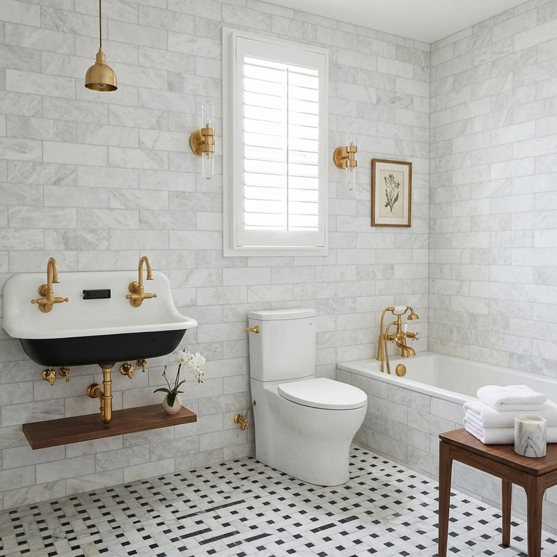 Bianco Congelato Marble 4x12 Leathered Dolomite Tile — Bathroom wall
