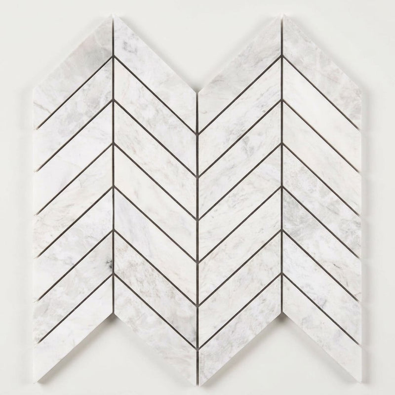 Bianco Congelato Marble Leathered Dolomite Chevron Mosaic Chevron (1" X 4") Mosaic 1x4 close-up