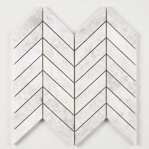 Bianco Congelato Marble Leathered Dolomite Chevron Mosaic Chevron (1" X 4") Mosaic 1x4 close-up