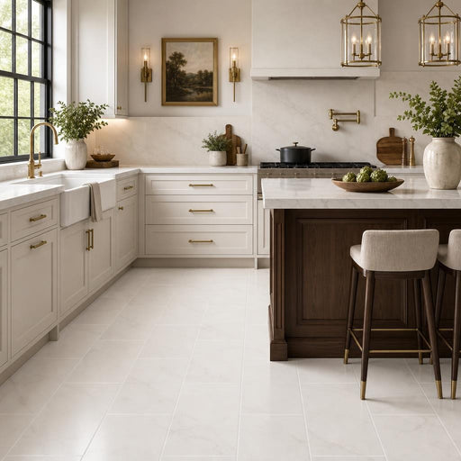 Bianco Dolomite 12x24 Honed Marble Tile — Kitchen floor