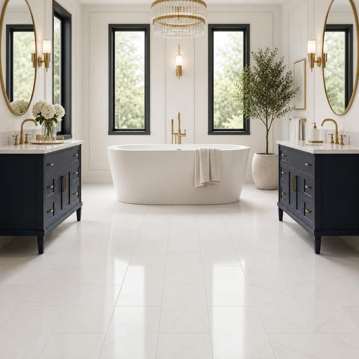 Bianco Dolomite 12x24 Polished Marble Tile — Bathroom floor