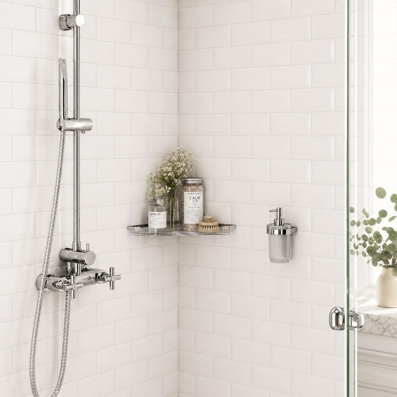 Bianco Dolomite 3x6 Polished Marble Subway Tile — Bathroom shower wall