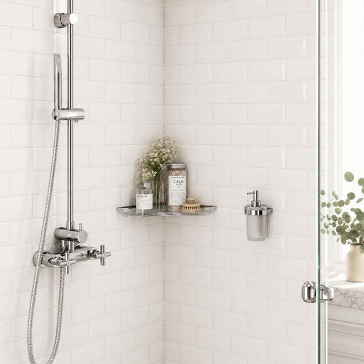 Bianco Dolomite 3x6 Polished Marble Subway Tile — Bathroom shower wall