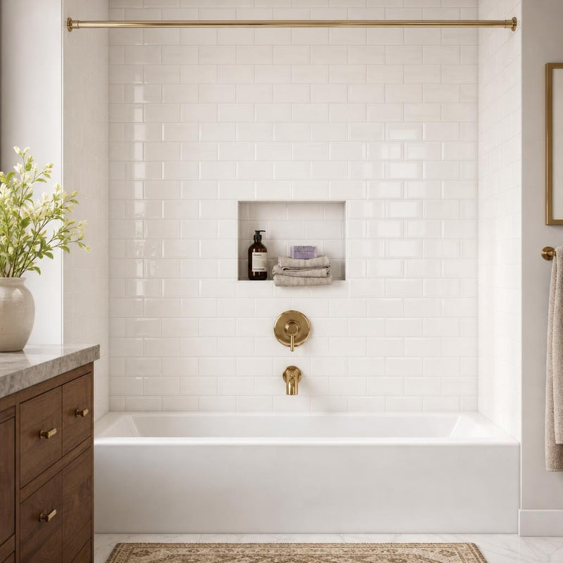Bianco Dolomite 3x6 Polished Marble Subway Tile — Bathroom tub surround