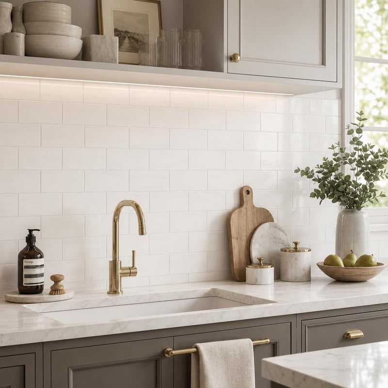 Bianco Dolomite 3x6 Polished Marble Subway Tile — Kitchen backsplash
