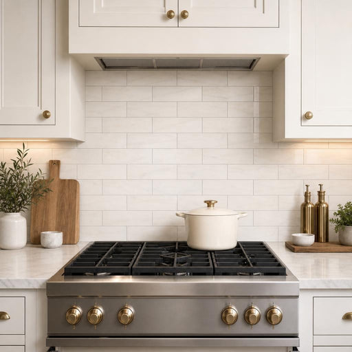 Bianco Dolomite 4x12 Polished Marble Subway Tile — Kitchen backsplash