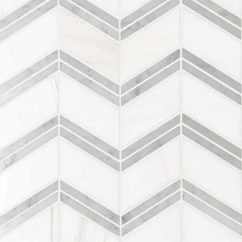 Bianco Dolomite Chevron Polished Marble Mosaic Tile