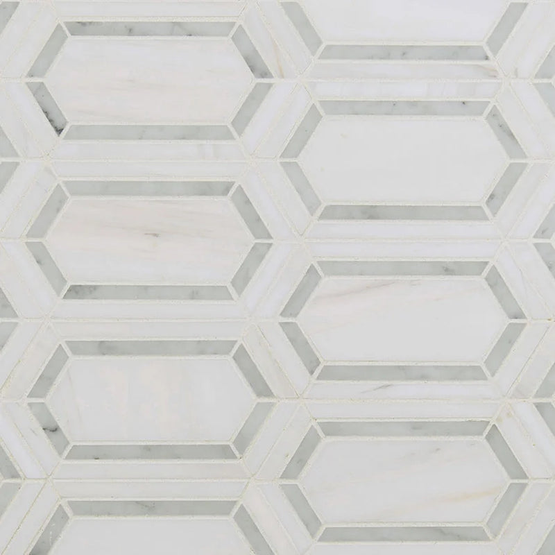 Bianco Dolomite Pavilion Picket Polished Pattern 0.38 Inch Marble Mosaic Tile