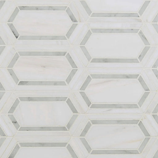 Bianco Dolomite Pavilion Picket Polished Pattern 0.38 Inch Marble Mosaic Tile