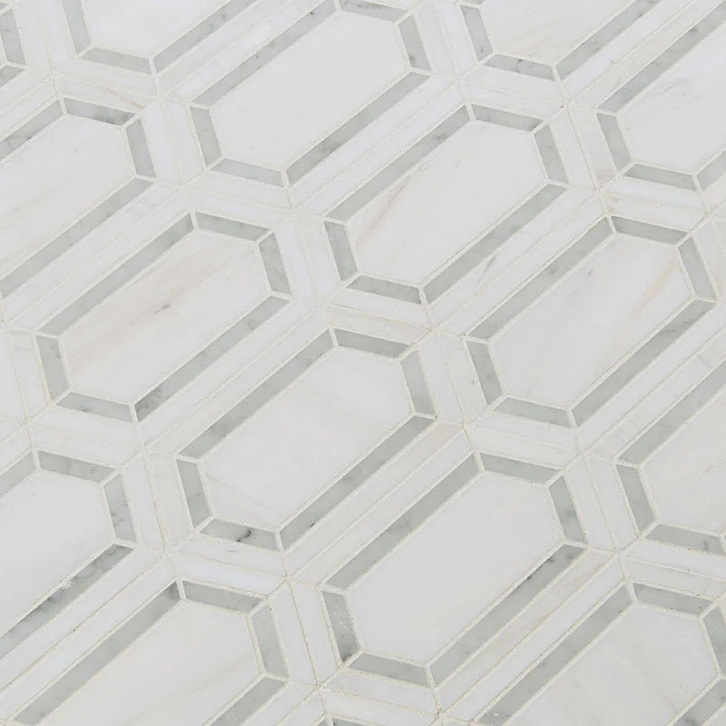 Bianco Dolomite Pavilion Picket Polished Pattern 0.38 Inch Marble Mosaic Tile