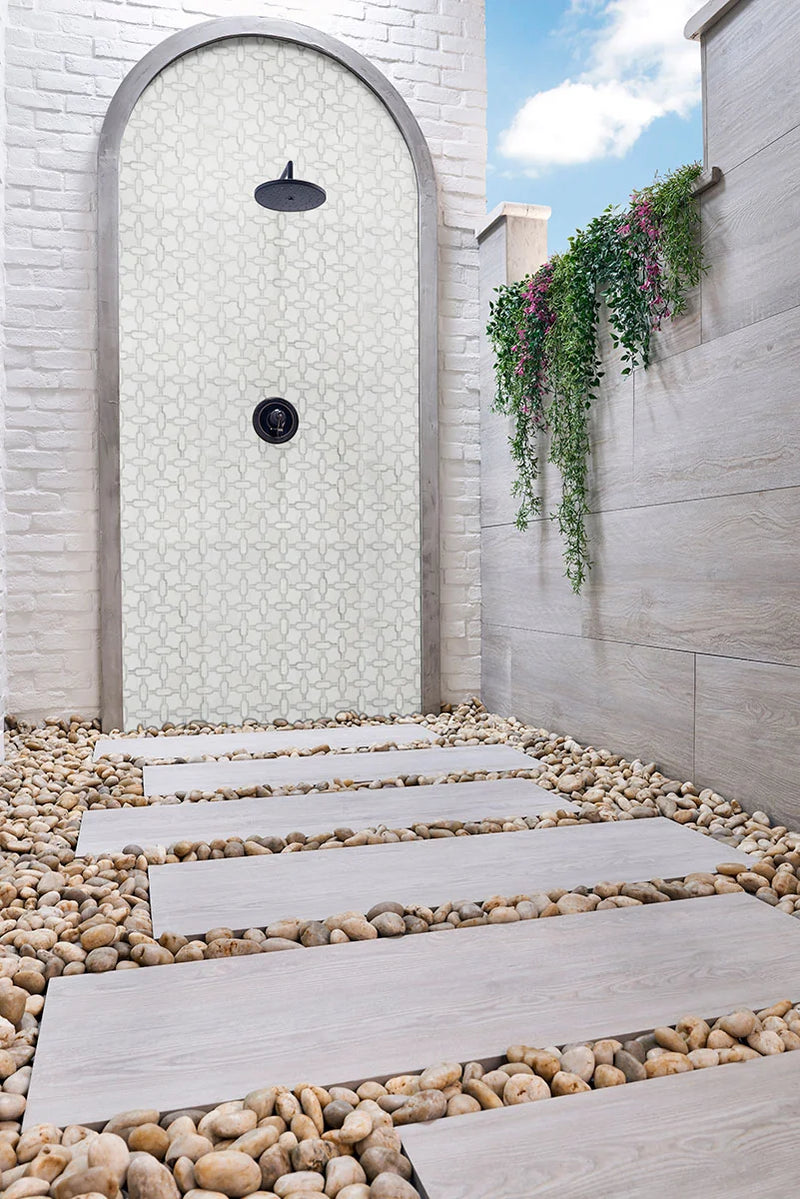 Bianco Gridwork Polished Pattern Marble Mosaic Tile