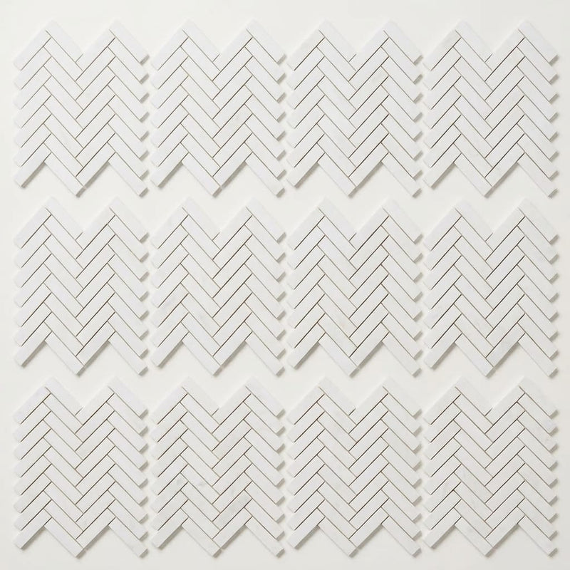Bianco Dolomiti (White Dolomite) 1x4 Honed Herringbone Mosaic close-up