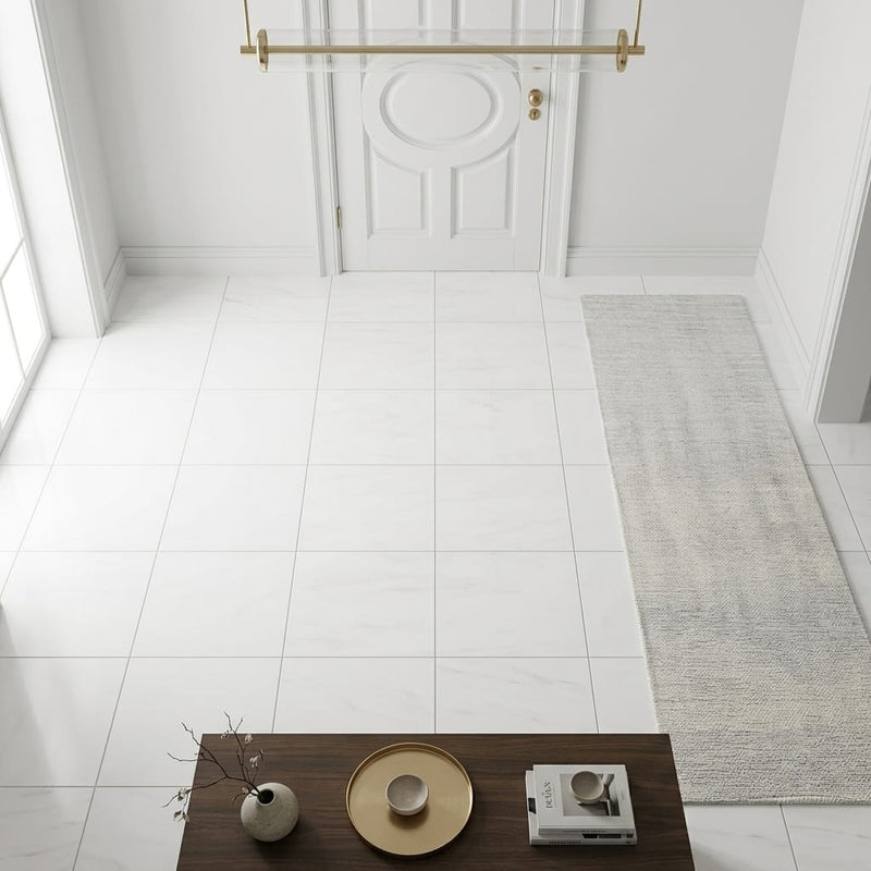 Bianco Dolomiti (White Dolomite) 12x12 Honed Tile — Hallway floor