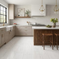 Bianco Dolomiti (White Dolomite) 12x24 Honed Tile — Kitchen floor