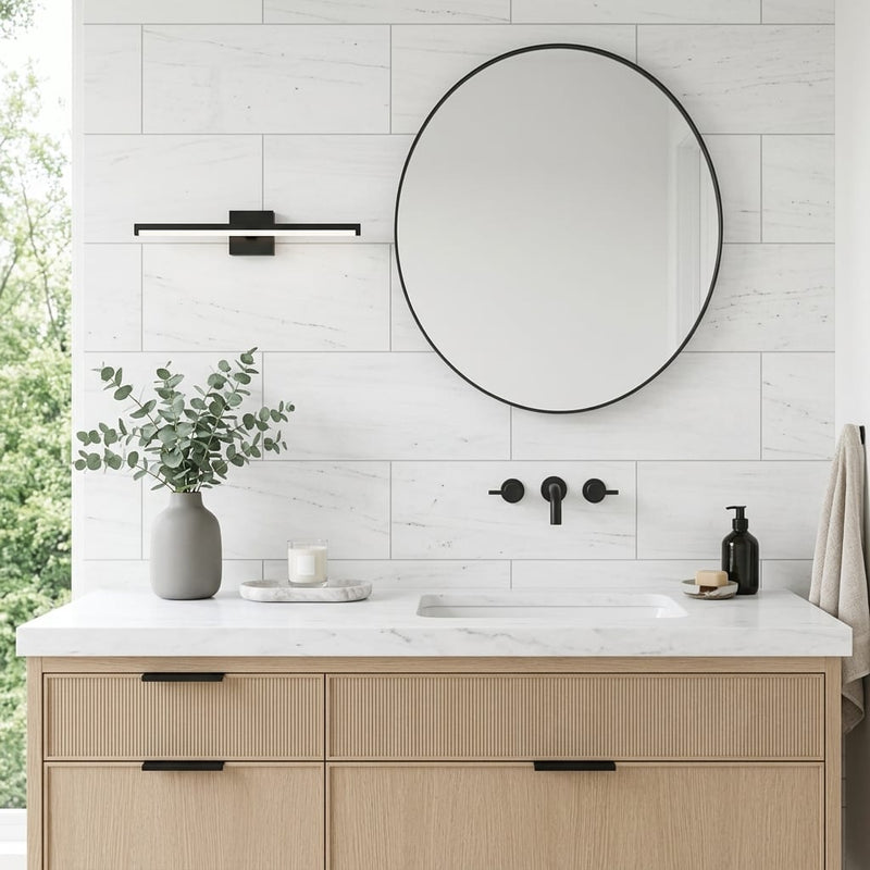 Bianco Dolomiti (White Dolomite) 12x24 Honed Tile — Bathroom vanity wall