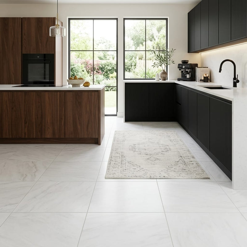 Bianco Dolomiti (White Dolomite) 18x18 Honed Tile — Kitchen floor