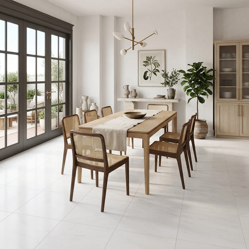 Bianco Dolomiti (White Dolomite) 18x18 Honed Tile — Living Room floor