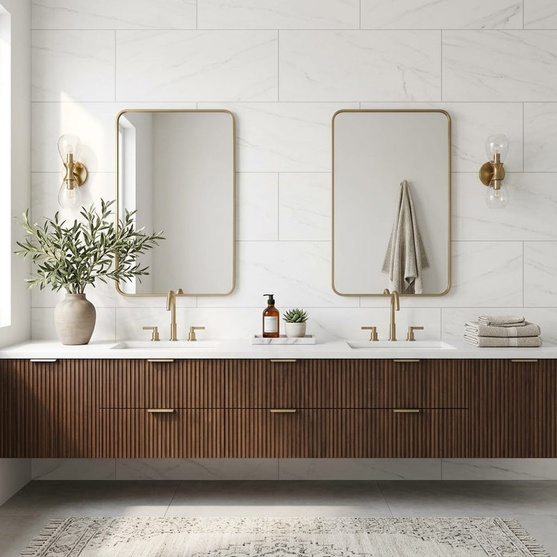 Bianco Dolomiti (White Dolomite) 18x36 Honed Tile — Bathroom vanity wall