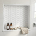 Bianco Dolomiti (White Dolomite) 2x2 Honed Hexagon Mosaic — Bathroom niche