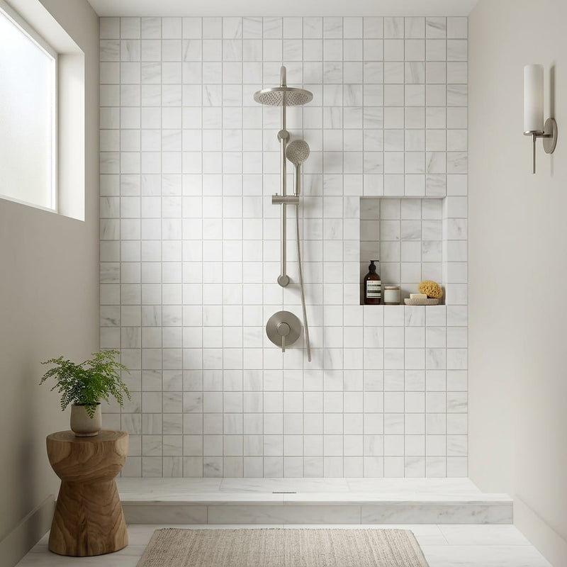 Bianco Dolomiti (White Dolomite) 2x2 Honed Mosaic — Bathroom shower wall