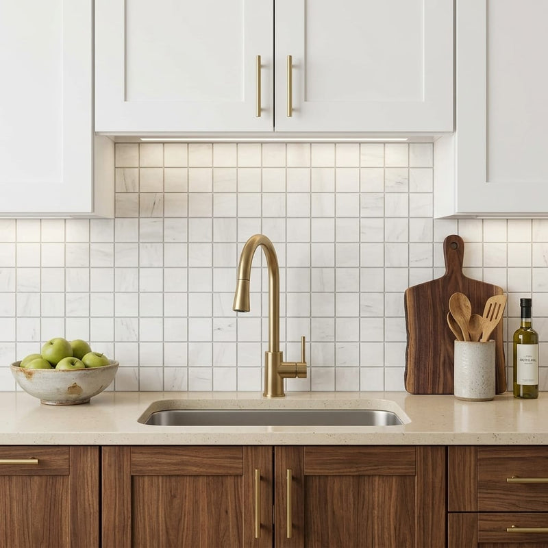 Bianco Dolomiti (White Dolomite) 2x2 Honed Mosaic — Kitchen backsplash