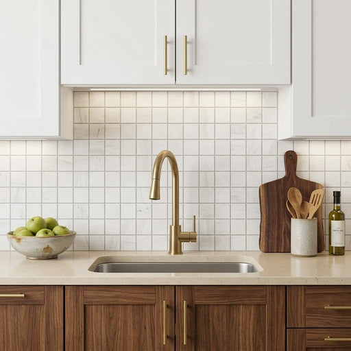 Bianco Dolomiti (White Dolomite) 2x2 Honed Mosaic — Kitchen backsplash