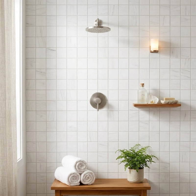 Bianco Dolomiti (White Dolomite) 2x2 Honed Mosaic — Spa spa interior
