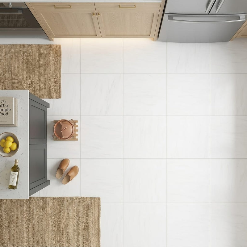 Bianco Dolomiti (White Dolomite) 24x24 Honed Tile — Kitchen floor