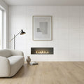 Bianco Dolomiti (White Dolomite) 24x24 Honed Tile — Living Room feature wall