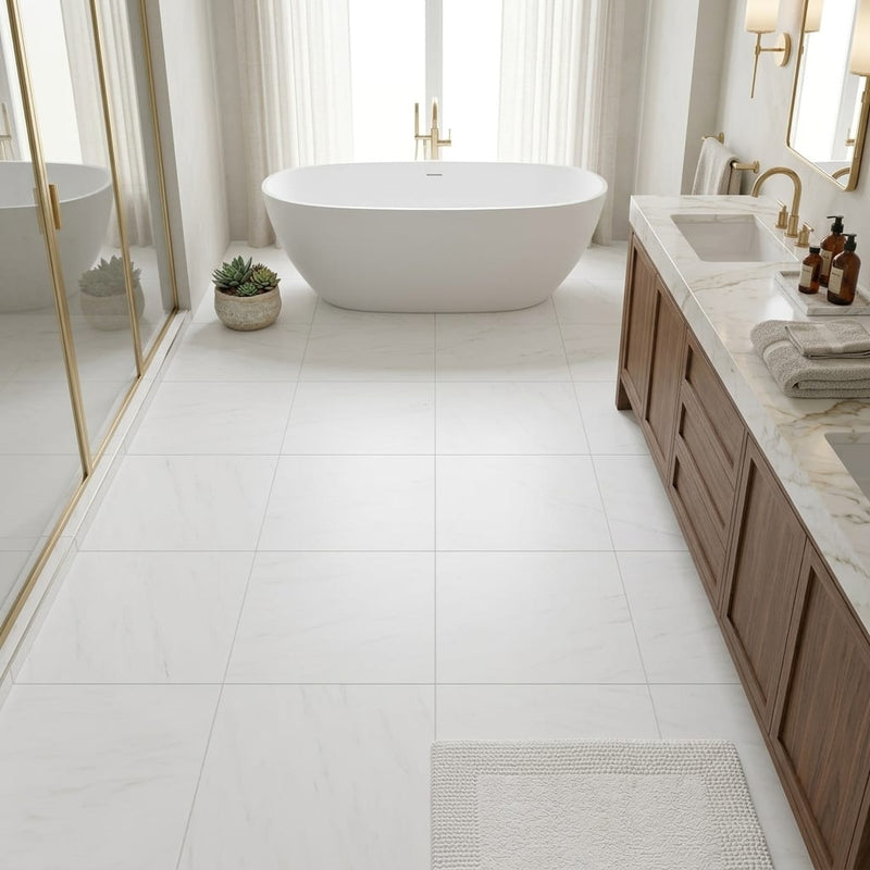 Bianco Dolomiti (White Dolomite) 24x24 Honed Tile — Primary Bath floor