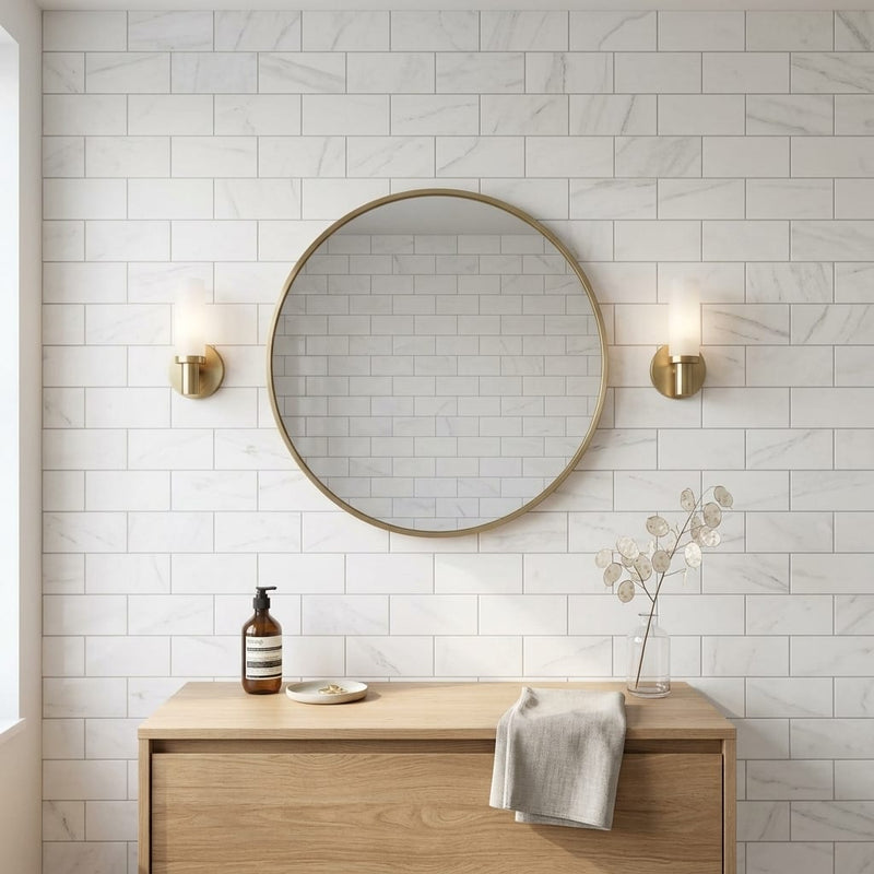 Bianco Dolomiti (White Dolomite) 3x6 Honed Tile — Bathroom wall