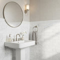 Bianco Dolomiti (White Dolomite) 3x6 Honed Tile — Powder Room wainscot