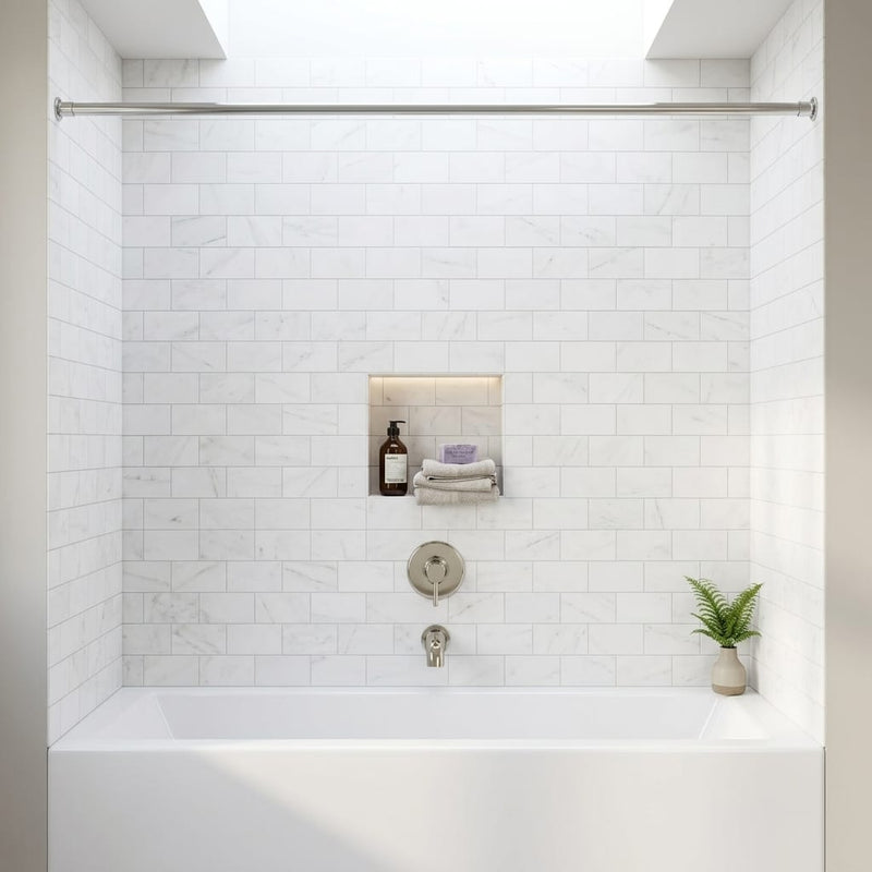 Bianco Dolomiti (White Dolomite) 3x6 Honed Tile — Bathroom tub surround
