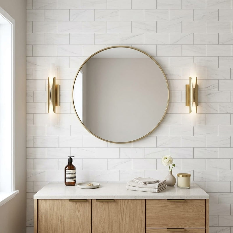 Bianco Dolomiti (White Dolomite) 3x6 Honed Tile — Bathroom wall