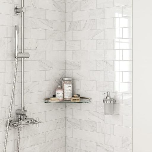 Bianco Dolomiti (White Dolomite) 3x6 Polished Tile — Bathroom shower wall