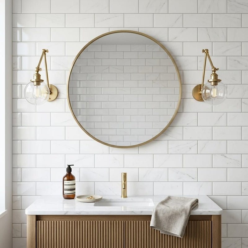 Bianco Dolomiti (White Dolomite) 3x6 Polished Tile — Bathroom wall