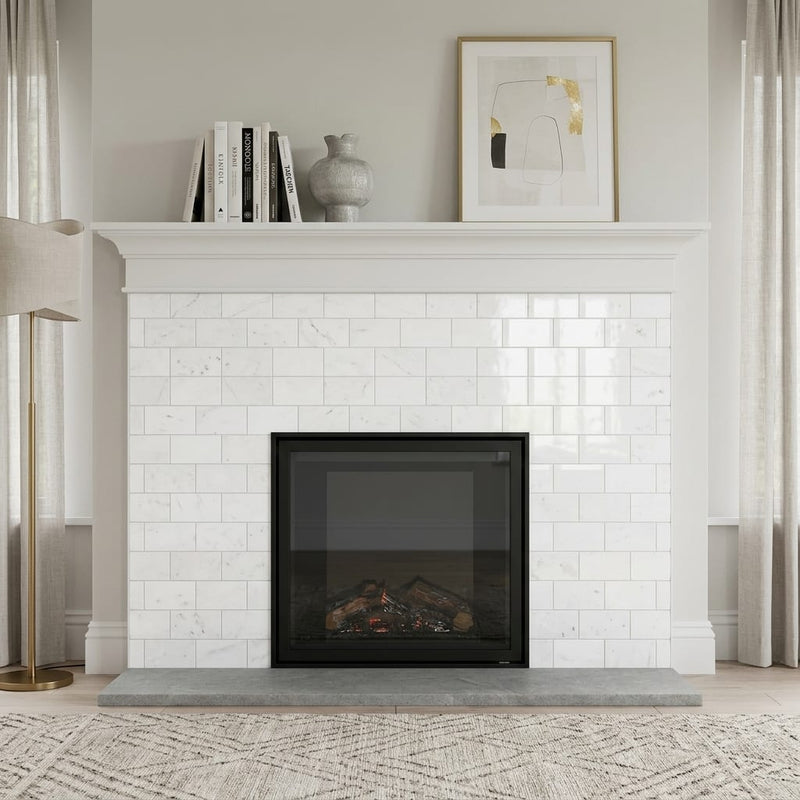 Bianco Dolomiti (White Dolomite) 3x6 Polished Tile — Living Room fireplace surround