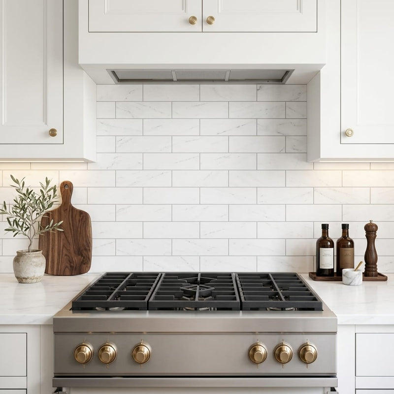 Bianco Dolomiti (White Dolomite) 4x12 Honed Tile — Kitchen backsplash