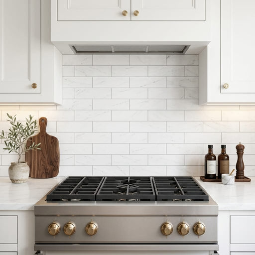 Bianco Dolomiti (White Dolomite) 4x12 Honed Tile — Kitchen backsplash