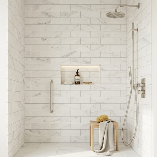 Bianco Dolomiti (White Dolomite) 4x12 Honed Tile — Bathroom shower wall